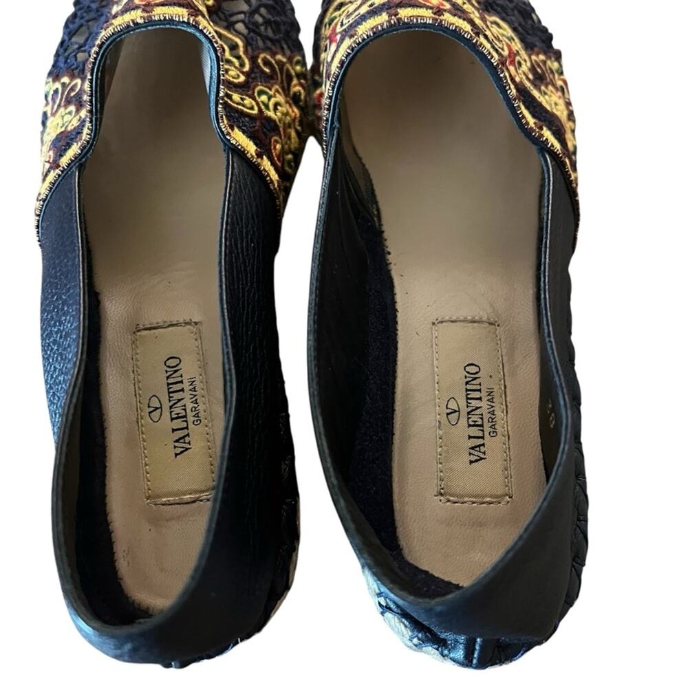 Valentino Garavani Navy Blue Leather and Floral Lace Espadrille Flats EU 38 US 8 - Picture 8 of 13